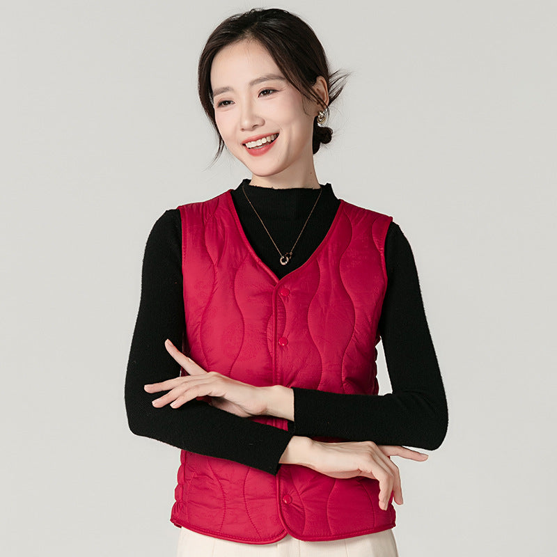 Fashion Fleece Lined Padded Warm Keeping Slim Women Vest - Red / M