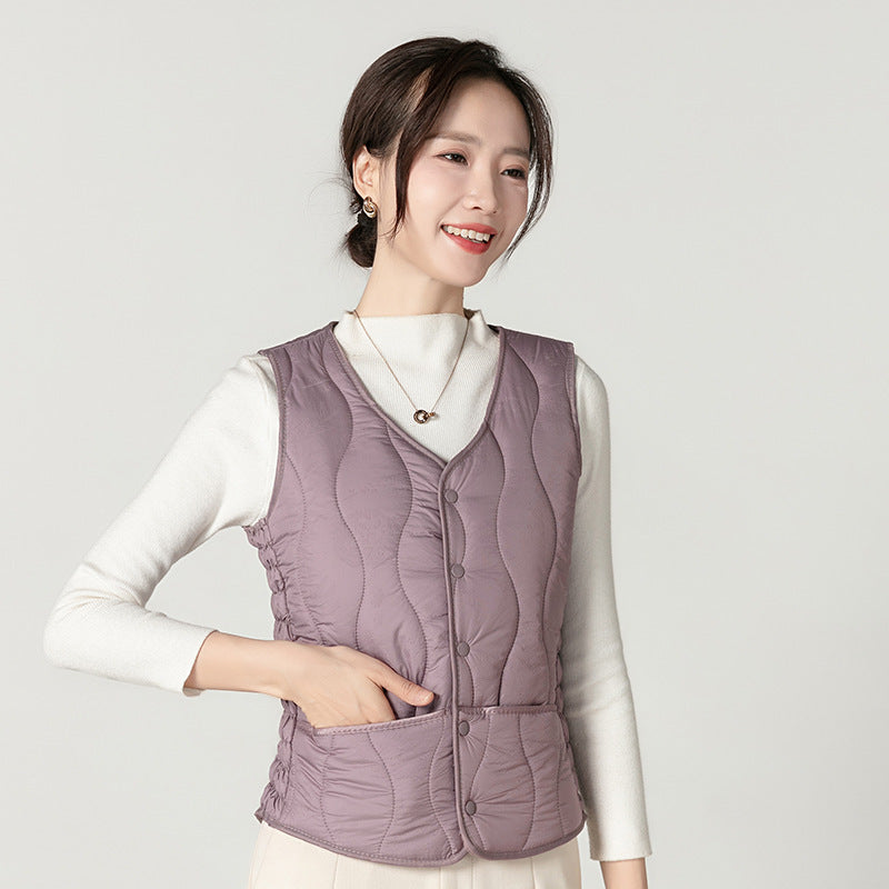 Fashion Fleece Lined Padded Warm Keeping Slim Women Vest - Taro Purple / M
