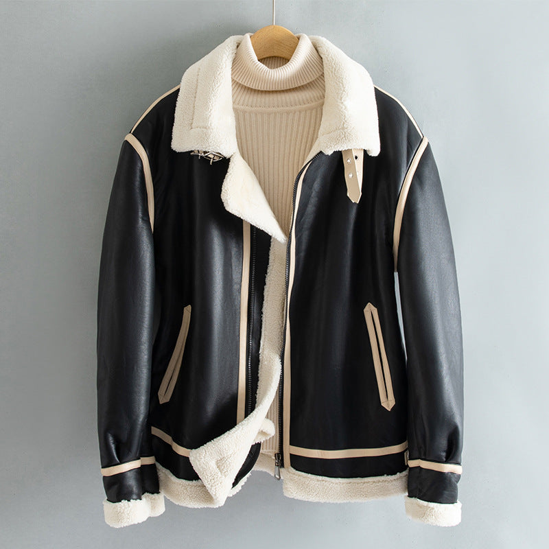 Fleece-lined Thickened Lapel Jacket - Black / M