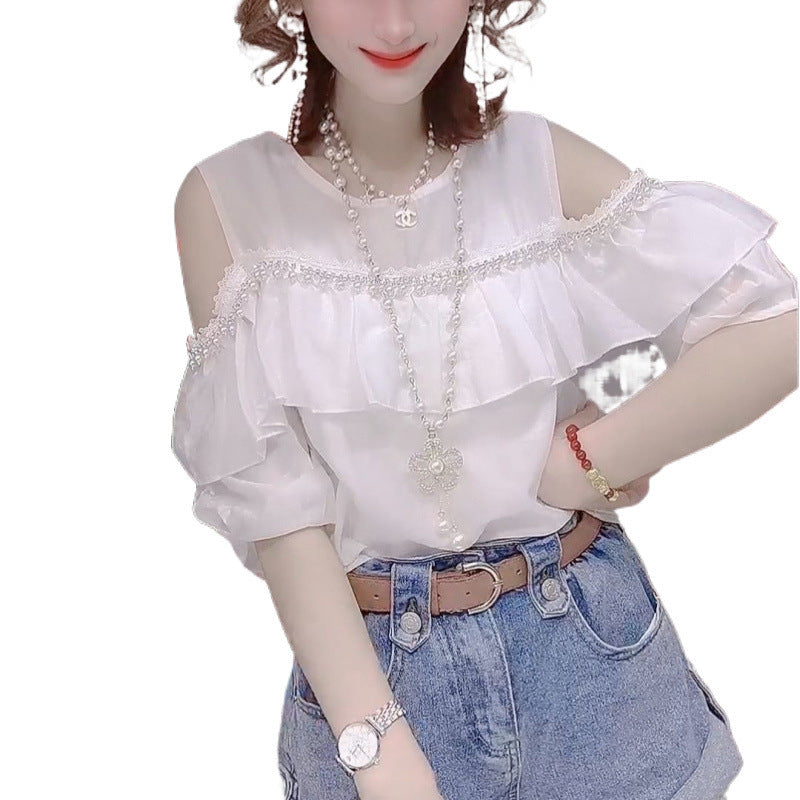 Off-the-shoulder Top Women’s Western Style Small Shirt Temperament Half Sleeve