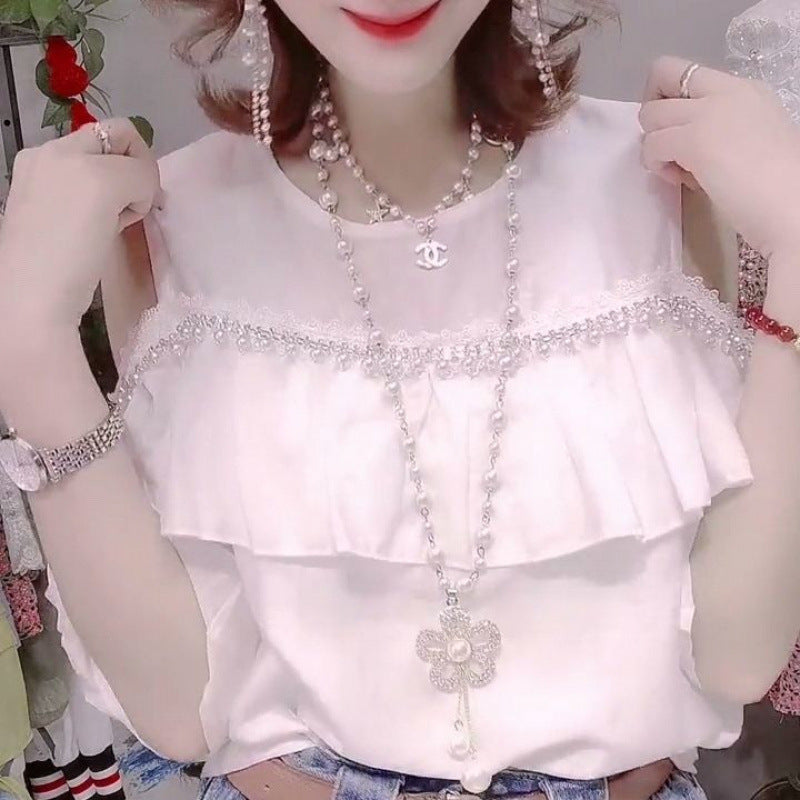 Off-the-shoulder Top Women’s Western Style Small Shirt Temperament Half Sleeve