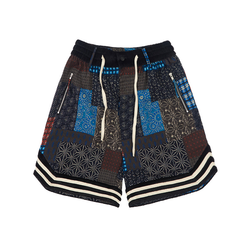 Men’s Linen Elastic Waist Panel Sports Basketball Shorts - Black / S