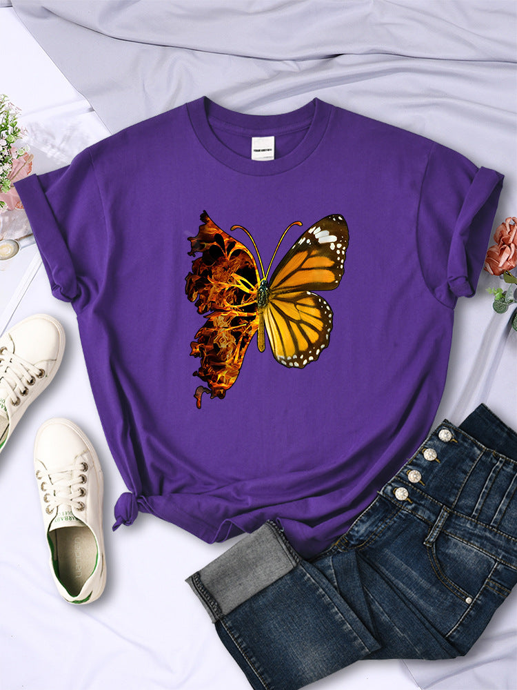 Butterfly Wings Pattern Fashion Short Sleeve Women - Purple / S