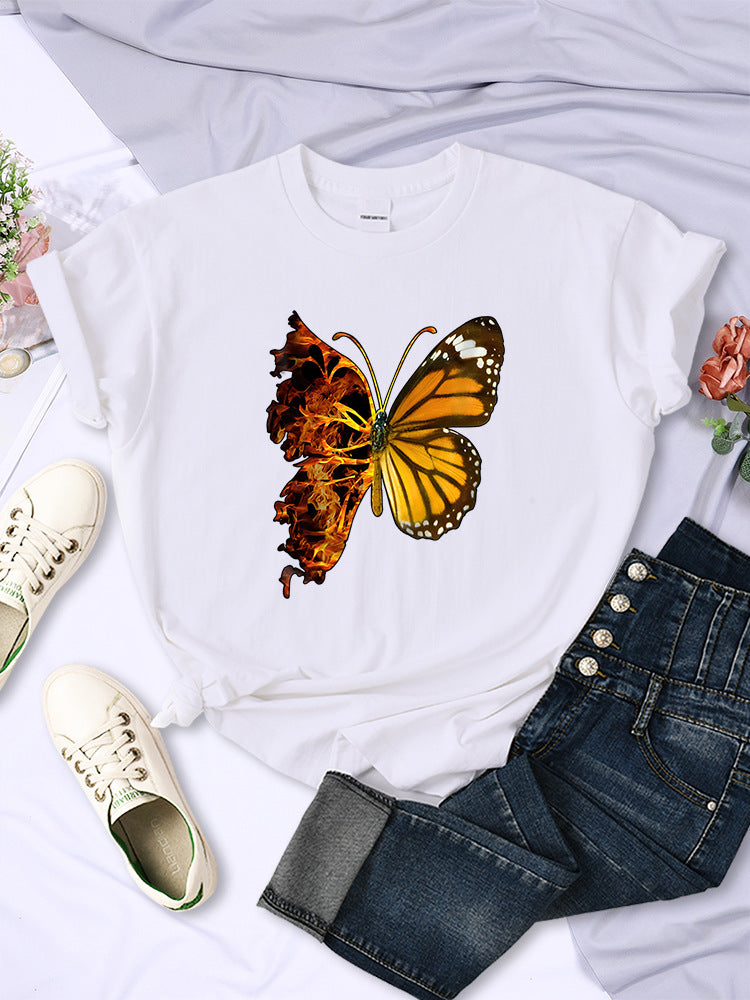 Butterfly Wings Pattern Fashion Short Sleeve Women - White / S