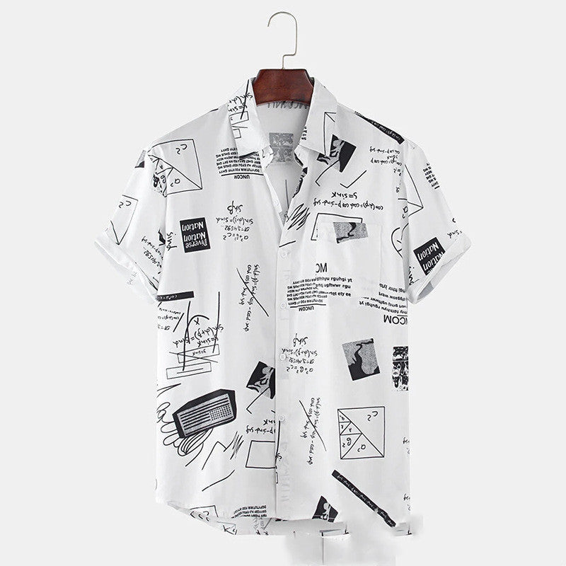 New Hawaiian Men’s Cardigan Cotton Linen European And American Men’s Shirt Printed Short Sleeve Shirt - Style1 / M