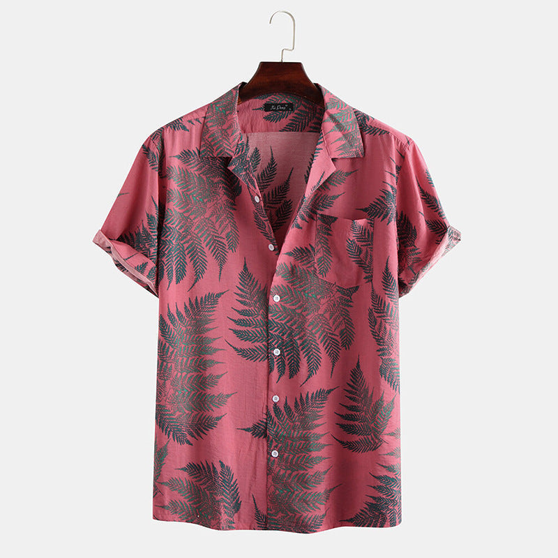 New Hawaiian Men’s Cardigan Cotton Linen European And American Men’s Shirt Printed Short Sleeve Shirt - Style10 / M