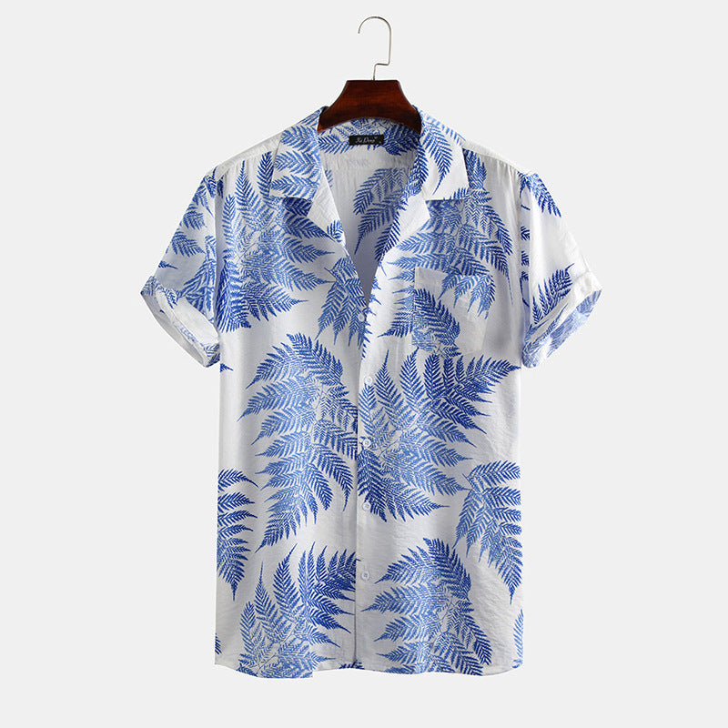 New Hawaiian Men’s Cardigan Cotton Linen European And American Men’s Shirt Printed Short Sleeve Shirt - Style11 / M