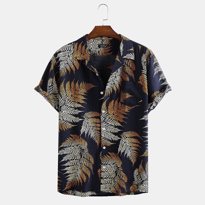 New Hawaiian Men’s Cardigan Cotton Linen European And American Men’s Shirt Printed Short Sleeve Shirt - Style12 / M