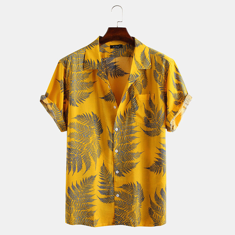 New Hawaiian Men’s Cardigan Cotton Linen European And American Men’s Shirt Printed Short Sleeve Shirt - Style13 / M