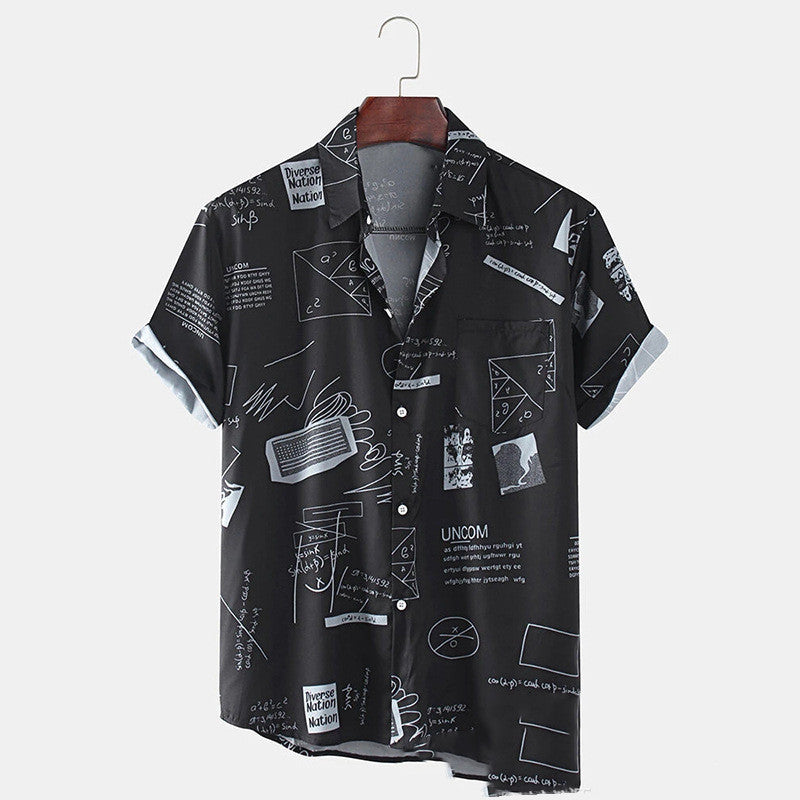 New Hawaiian Men’s Cardigan Cotton Linen European And American Men’s Shirt Printed Short Sleeve Shirt - Style2 / M