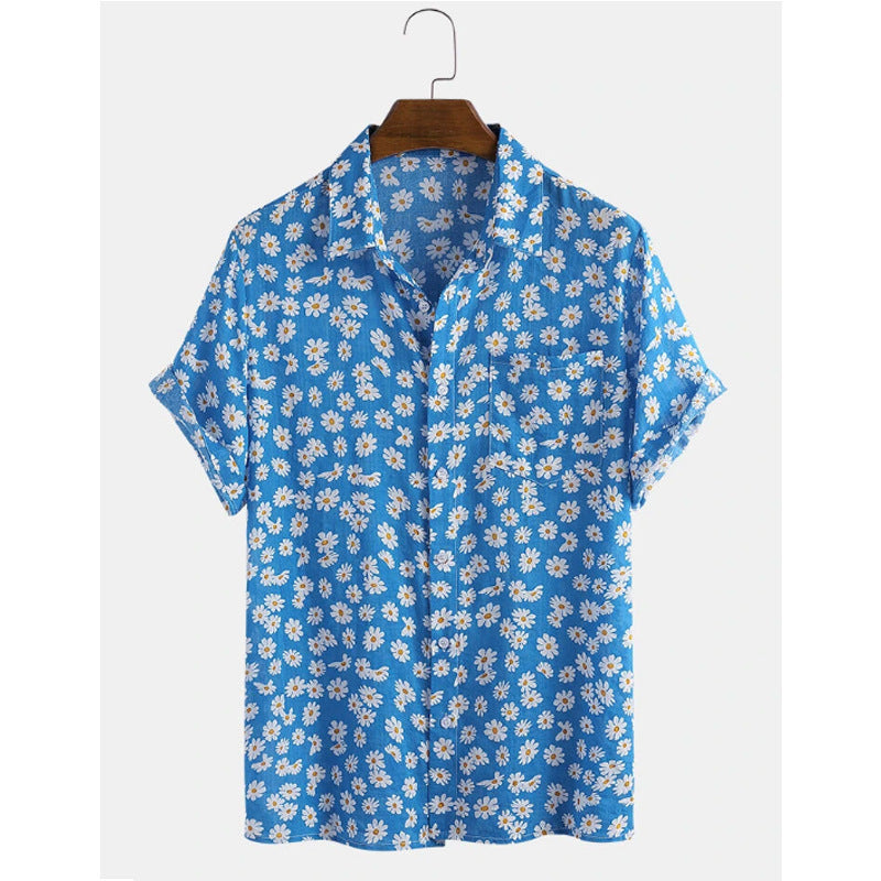 New Hawaiian Men’s Cardigan Cotton Linen European And American Men’s Shirt Printed Short Sleeve Shirt - Style3 / M