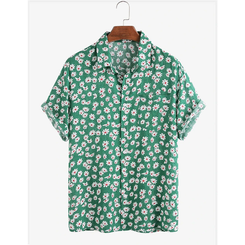 New Hawaiian Men’s Cardigan Cotton Linen European And American Men’s Shirt Printed Short Sleeve Shirt - Style4 / M