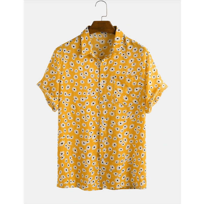 New Hawaiian Men’s Cardigan Cotton Linen European And American Men’s Shirt Printed Short Sleeve Shirt - Style5 / M