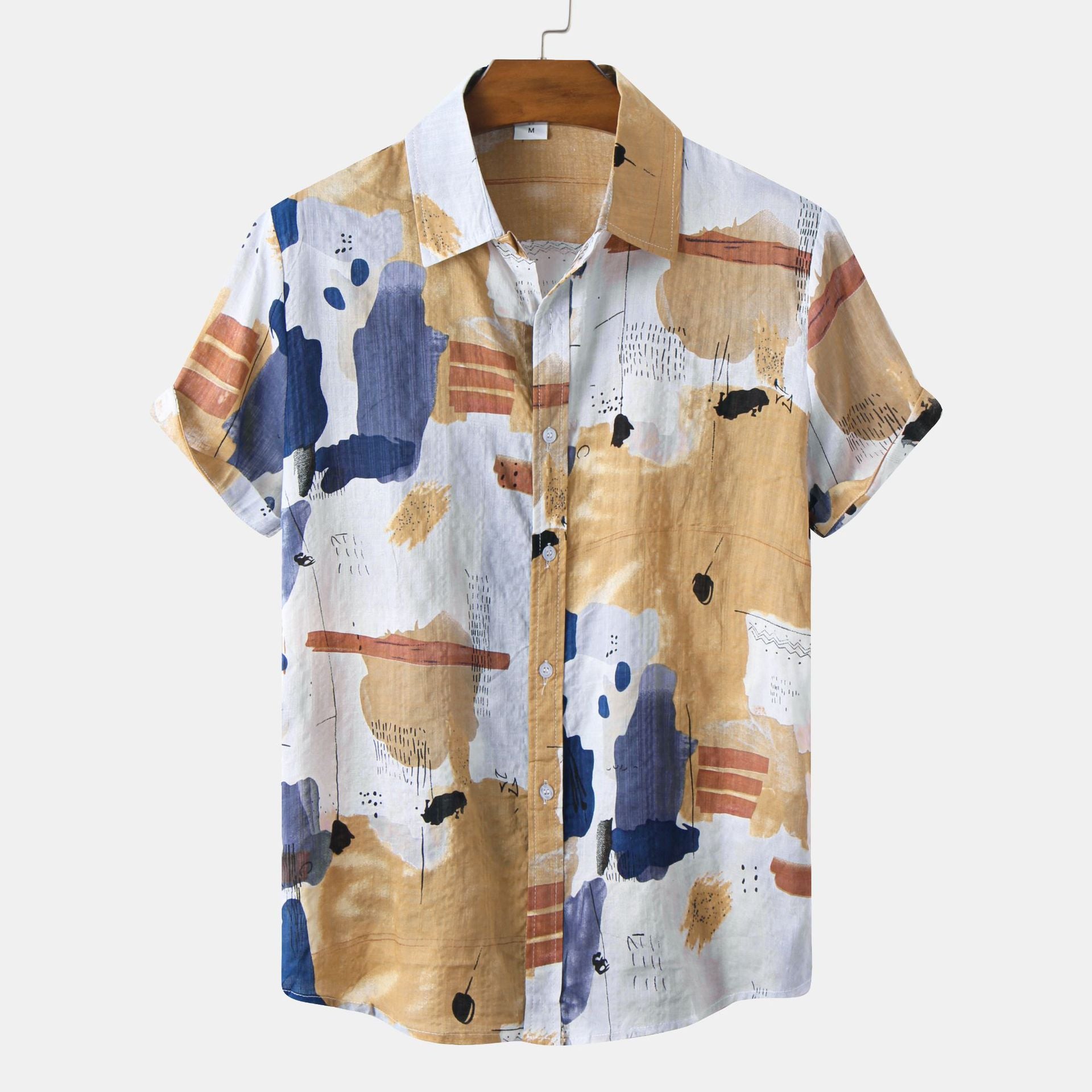New Hawaiian Men’s Cardigan Cotton Linen European And American Men’s Shirt Printed Short Sleeve Shirt - Style6 / M