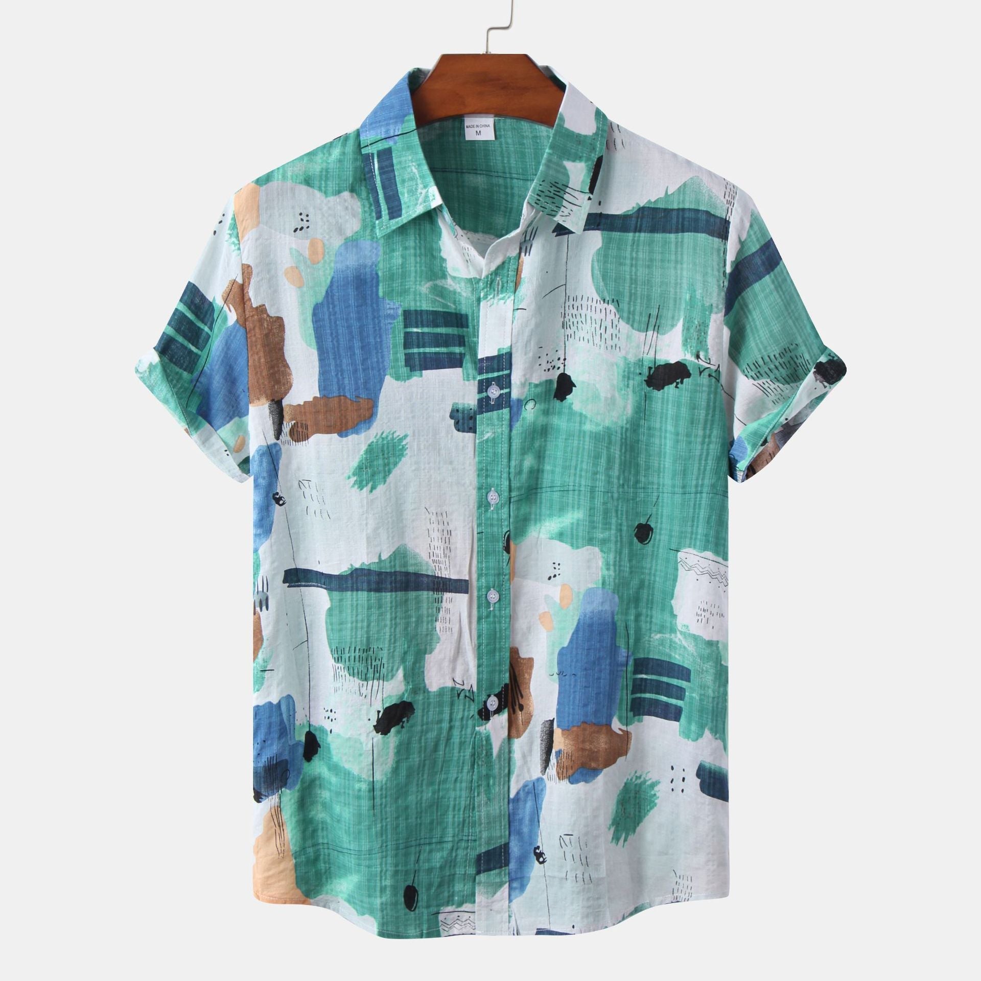 New Hawaiian Men’s Cardigan Cotton Linen European And American Men’s Shirt Printed Short Sleeve Shirt - Style7 / M