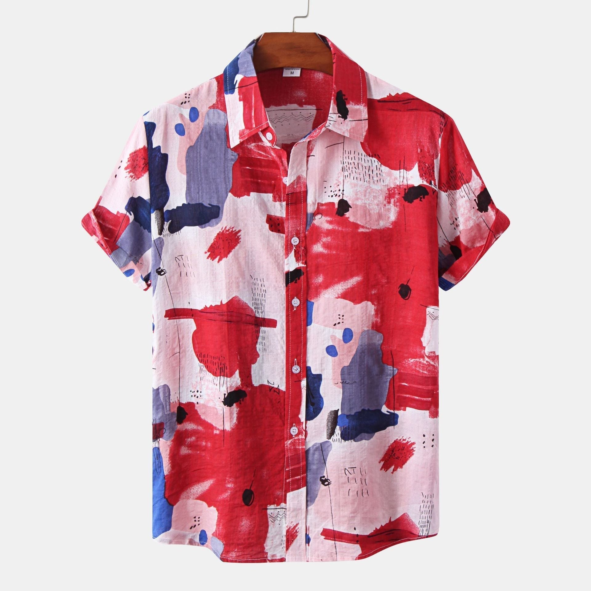 New Hawaiian Men’s Cardigan Cotton Linen European And American Men’s Shirt Printed Short Sleeve Shirt - Style8 / M