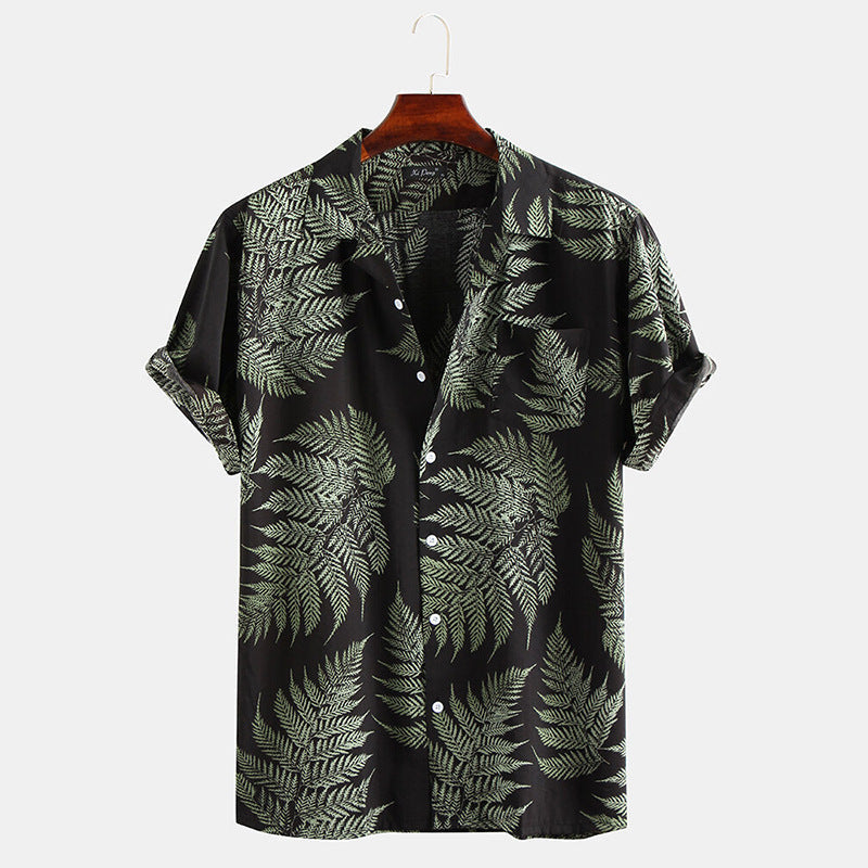 New Hawaiian Men’s Cardigan Cotton Linen European And American Men’s Shirt Printed Short Sleeve Shirt - Style9 / M