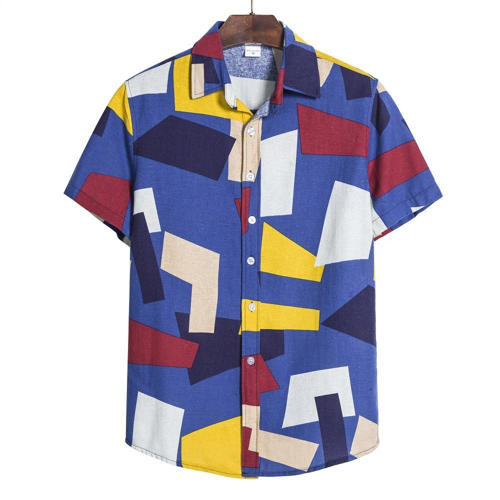 Men s Geometric Print Shirt - Blue / M
