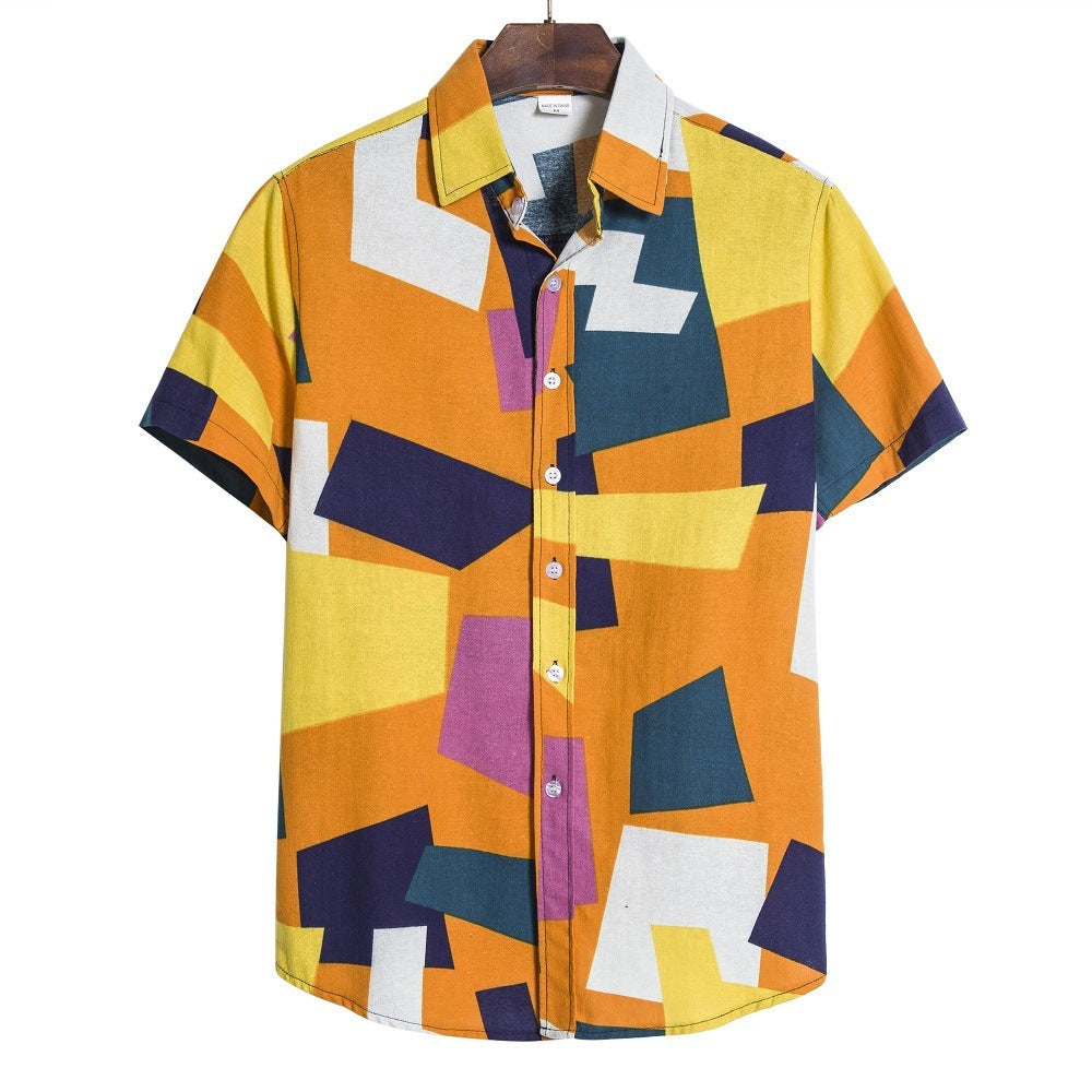Men s Geometric Print Shirt - Yellow / M