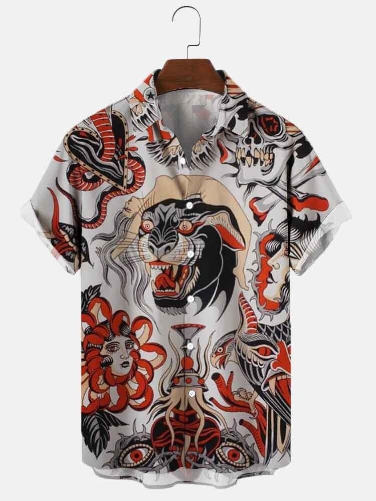 Men’s Large Size 3D Digital Printed Short Sleeve Shirt - Style12 / S
