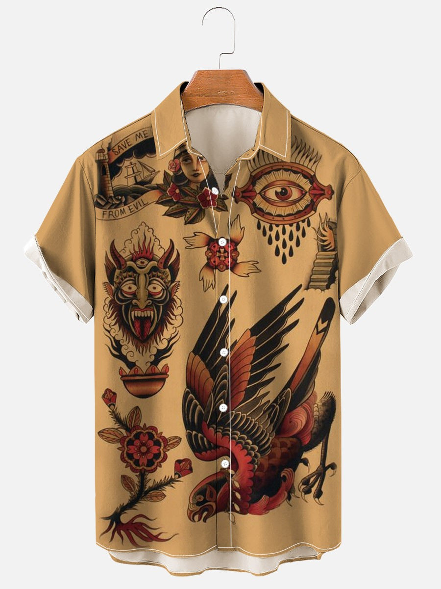 Men’s Large Size 3D Digital Printed Short Sleeve Shirt - Style13 / S