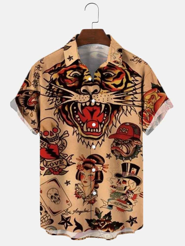Men’s Large Size 3D Digital Printed Short Sleeve Shirt - Style14 / S