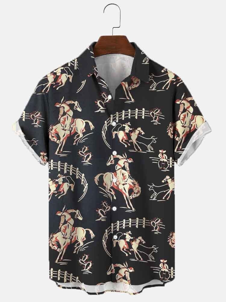Men’s Large Size 3D Digital Printed Short Sleeve Shirt - Style16 / S
