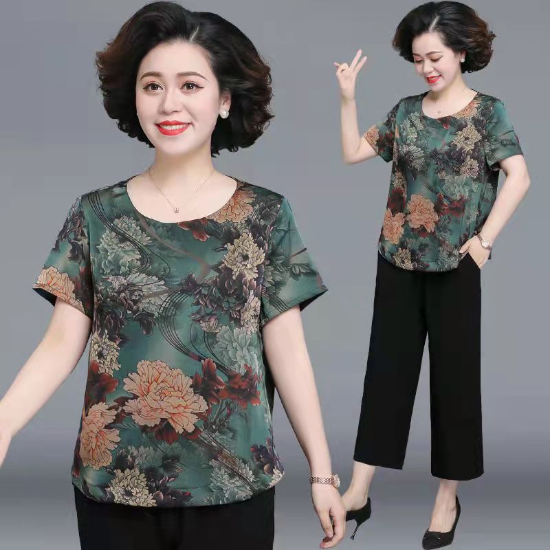 Mom Wear Western Style Suit Ice Silk Top Western Style Small Blouse Short Sleeve