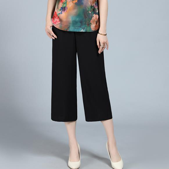 Mom Wear Western Style Suit Ice Silk Top Western Style Small Blouse Short Sleeve - Cropped Trousers / M