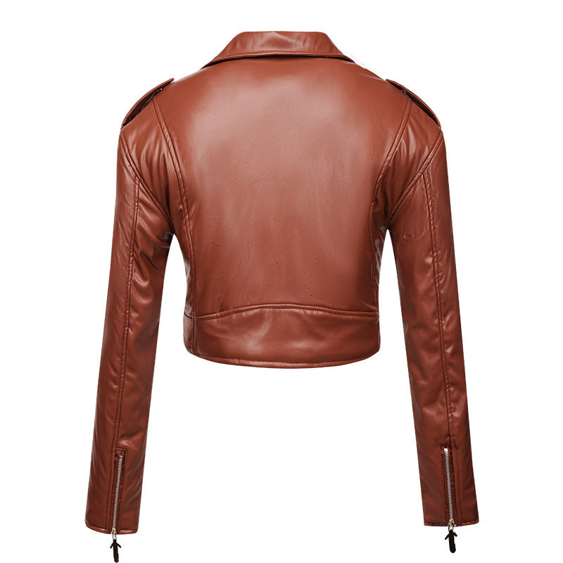 Women’s Leather Top Slim Fit Short Cotton High Waist