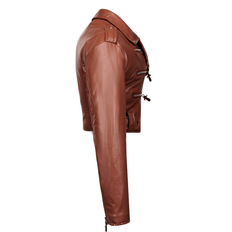 Women’s Leather Top Slim Fit Short Cotton High Waist