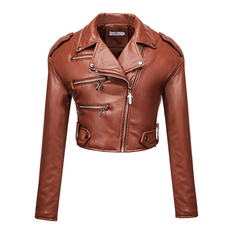 Women’s Leather Top Slim Fit Short Cotton High Waist