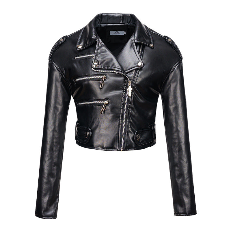 Women’s Leather Top Slim Fit Short Cotton High Waist - Black / M