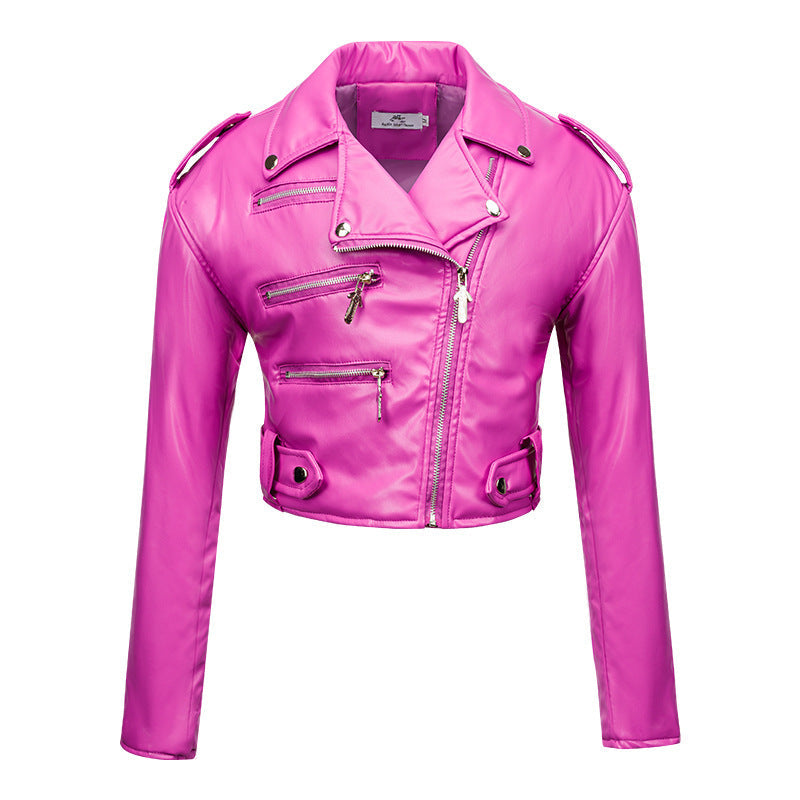 Women’s Leather Top Slim Fit Short Cotton High Waist - Rose Red / M