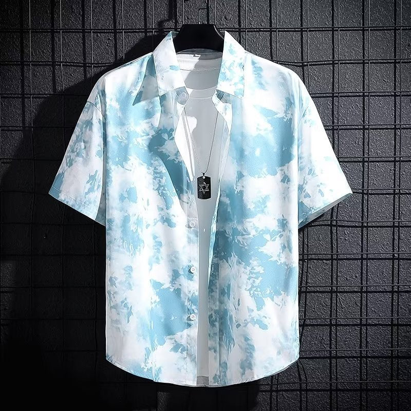 Men’s Ice Silk Breathable Summer High-end Printed Shirt - C24 Blue / M