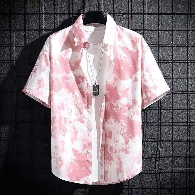 Men’s Ice Silk Breathable Summer High-end Printed Shirt - C24 Pink / M
