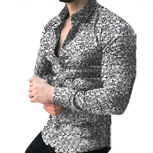 Fashion Lapel Autumn And Winter Printing Long-sleeved Casual Flower Shirt Plus Size Top - White / M