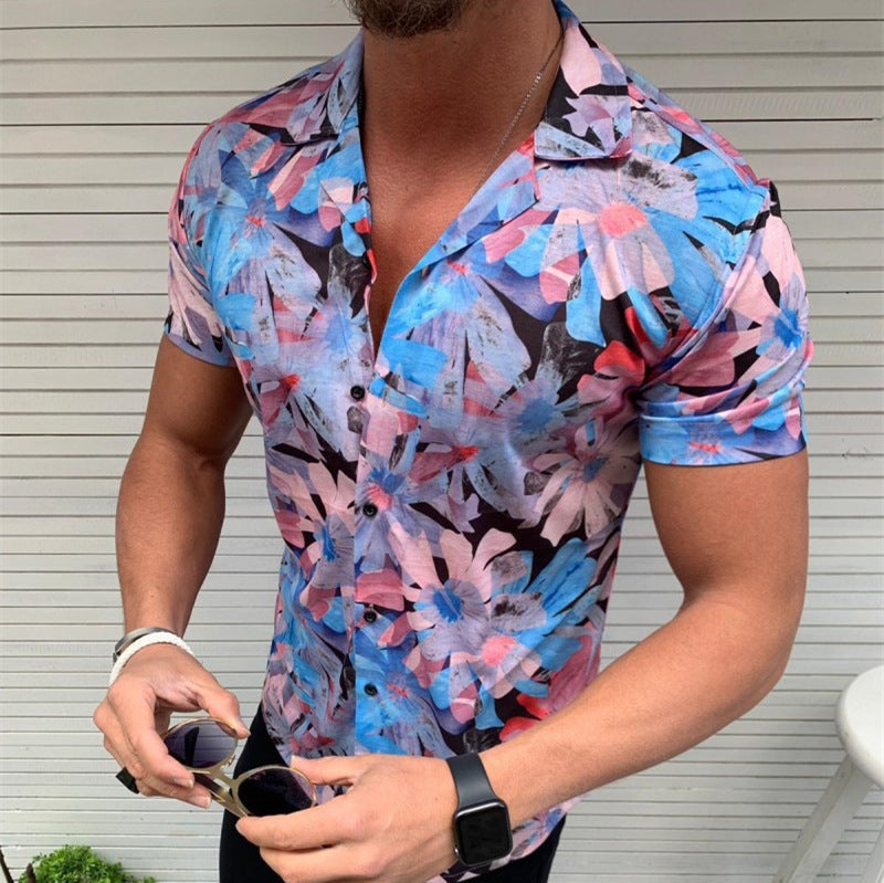 Men’s printed short sleeve - Blue / XL