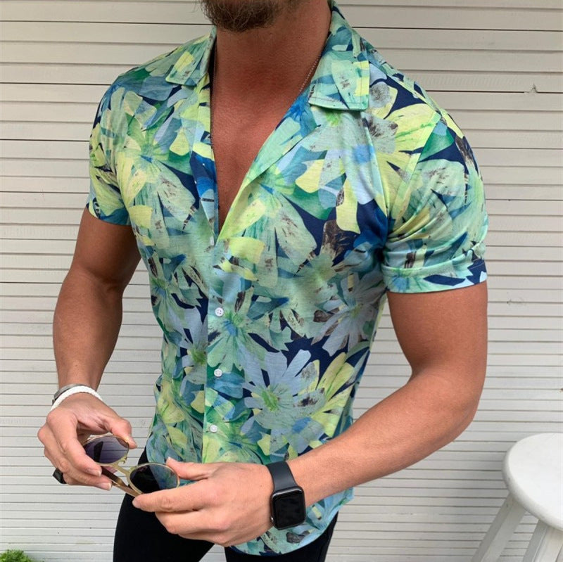 Men’s printed short sleeve - Green / XXL