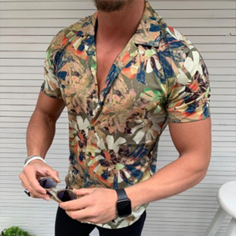 Men’s printed short sleeve - Light Green / 3XL