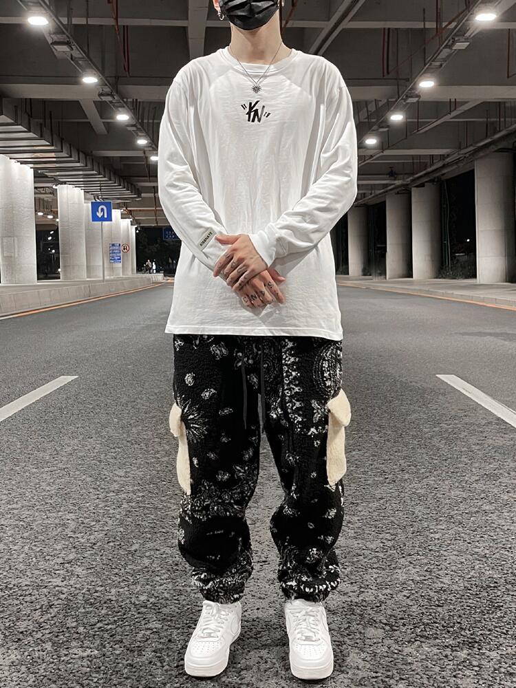 Lamb Fleece Pocket Casual Pants Drawstring Loose Men’s Trousers