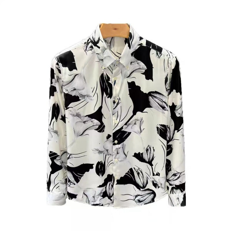 Men’s Floral Pattern Slim Fit Print Long Sleeve Shirt