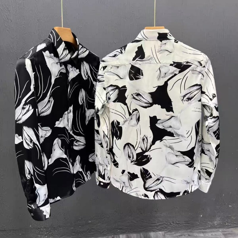 Men’s Floral Pattern Slim Fit Print Long Sleeve Shirt