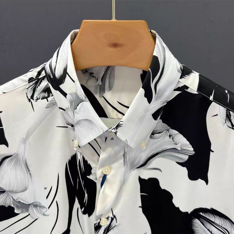 Men’s Floral Pattern Slim Fit Print Long Sleeve Shirt