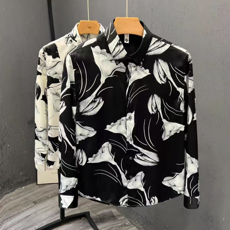 Men’s Floral Pattern Slim Fit Print Long Sleeve Shirt