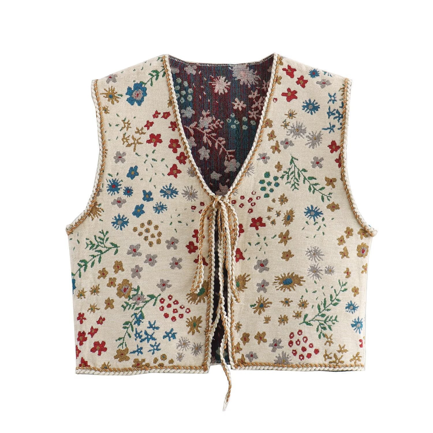 Jacquard Casual Women’s Fashion Vest - Floral Pattern / XS