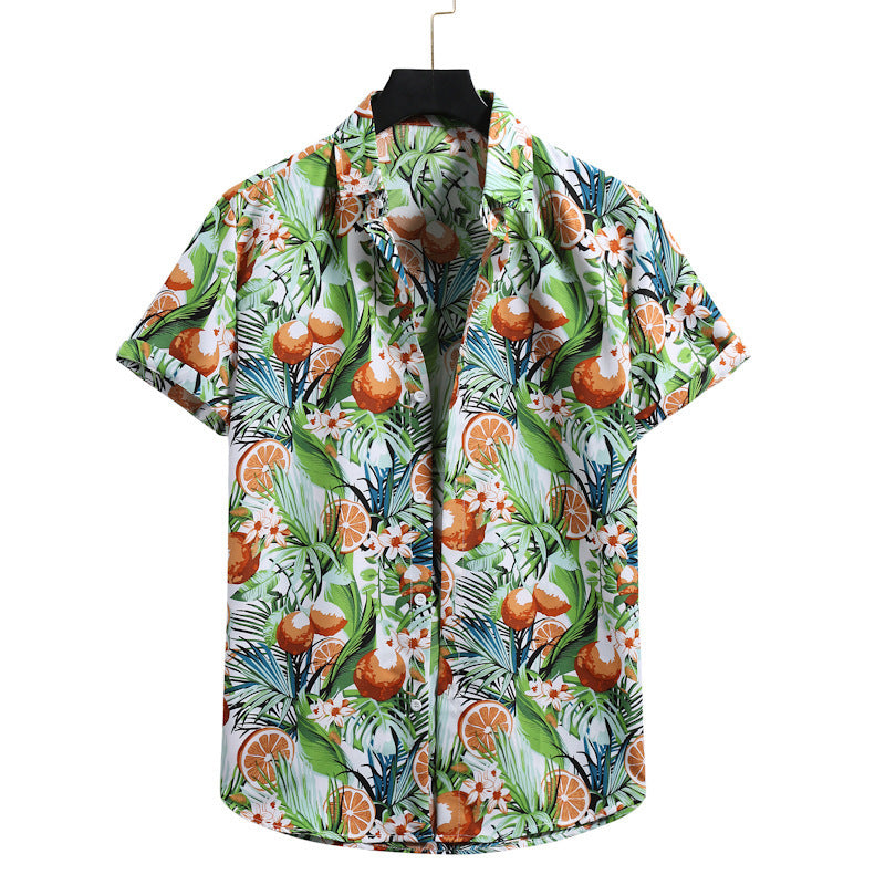 Men’s Shirt Hawaiian Lapel Short Sleeves - White / S