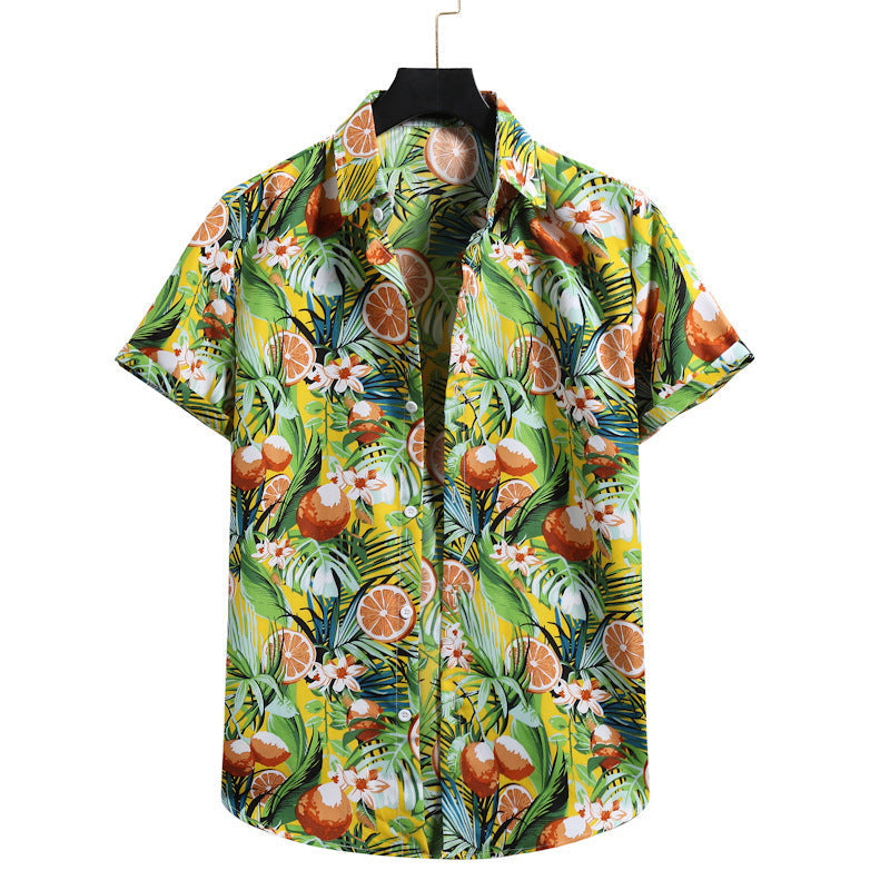 Men’s Shirt Hawaiian Lapel Short Sleeves - Yellow / S