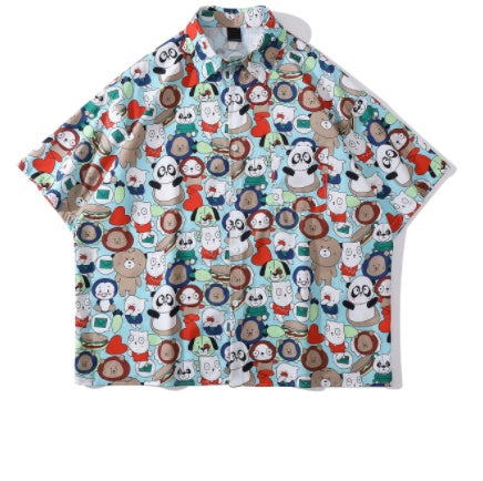 Street Trend Printed Unisex Full Version Floral Shirt - 30700light blue / S