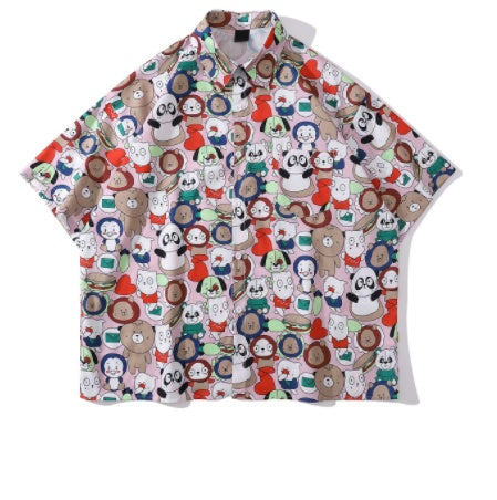 Street Trend Printed Unisex Full Version Floral Shirt - 30700pink / S